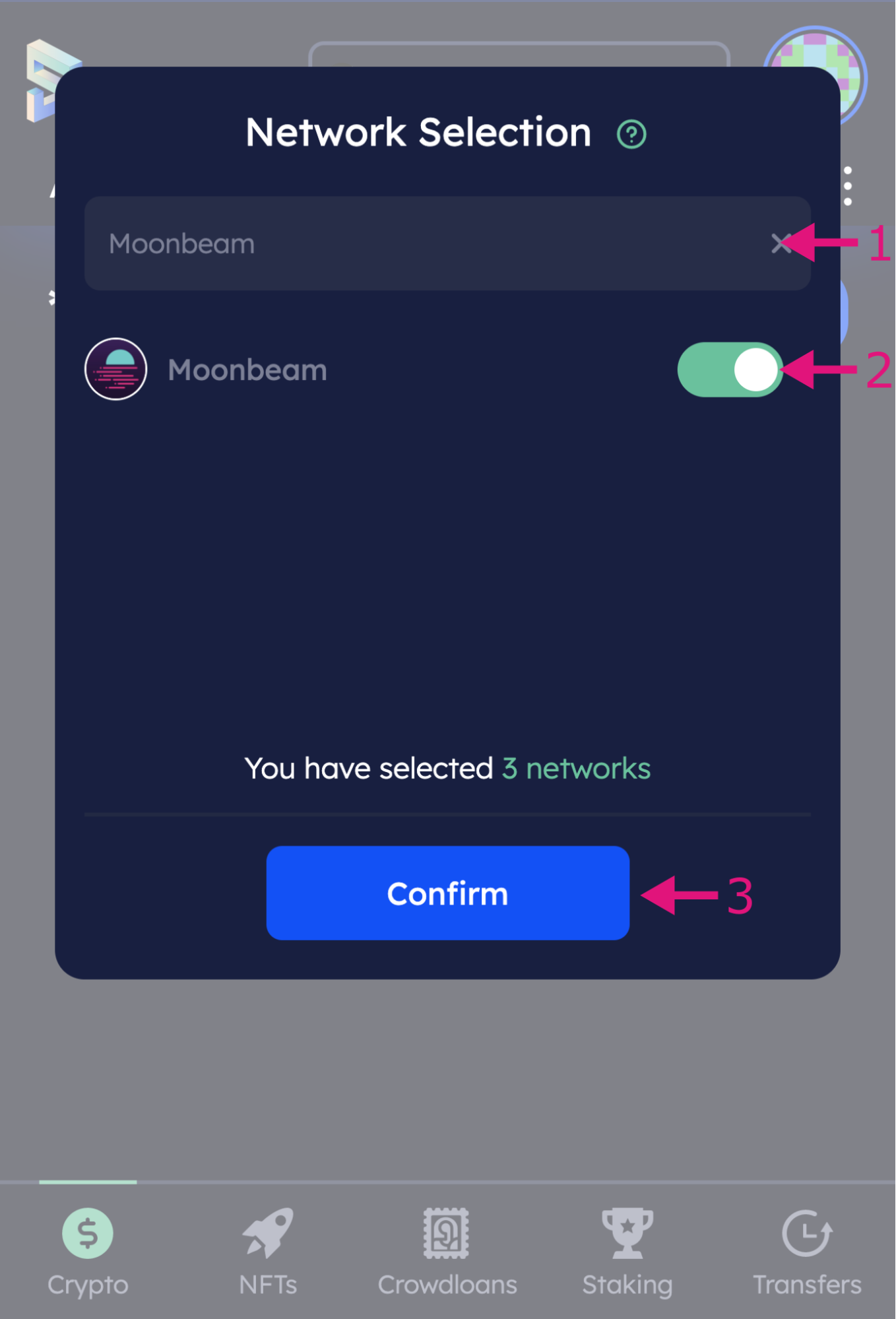 SubWallet network selection